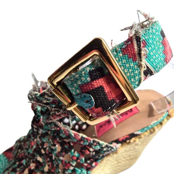 Betsey Johnson Beckey Aztec 6 Multicolor Peep Toe Espadrille Woven Wedge Sandal - Picture 5 of 9